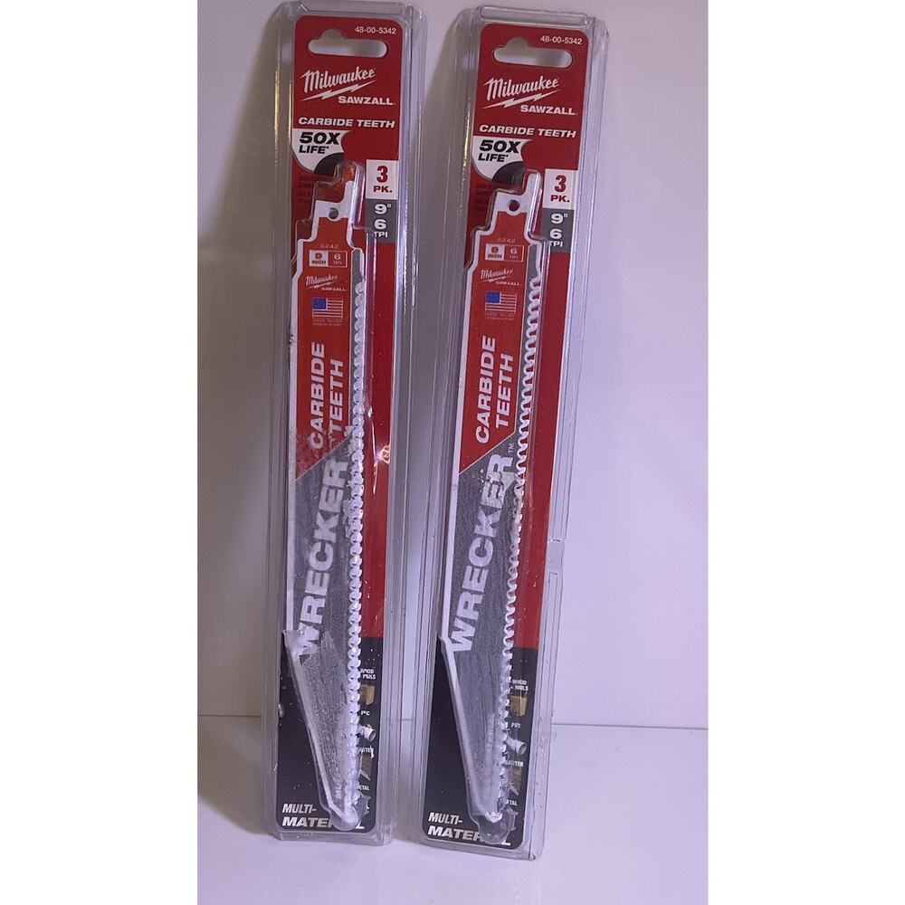 6-pack Milwaukee 48-00-5342 9” 6TPI Wrecker Blades Carbide Teeth New Sealed